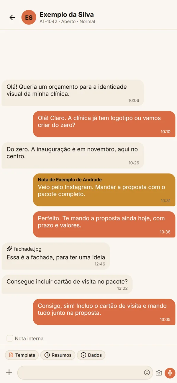 Tela do aplicativo: Conversa com a equipe